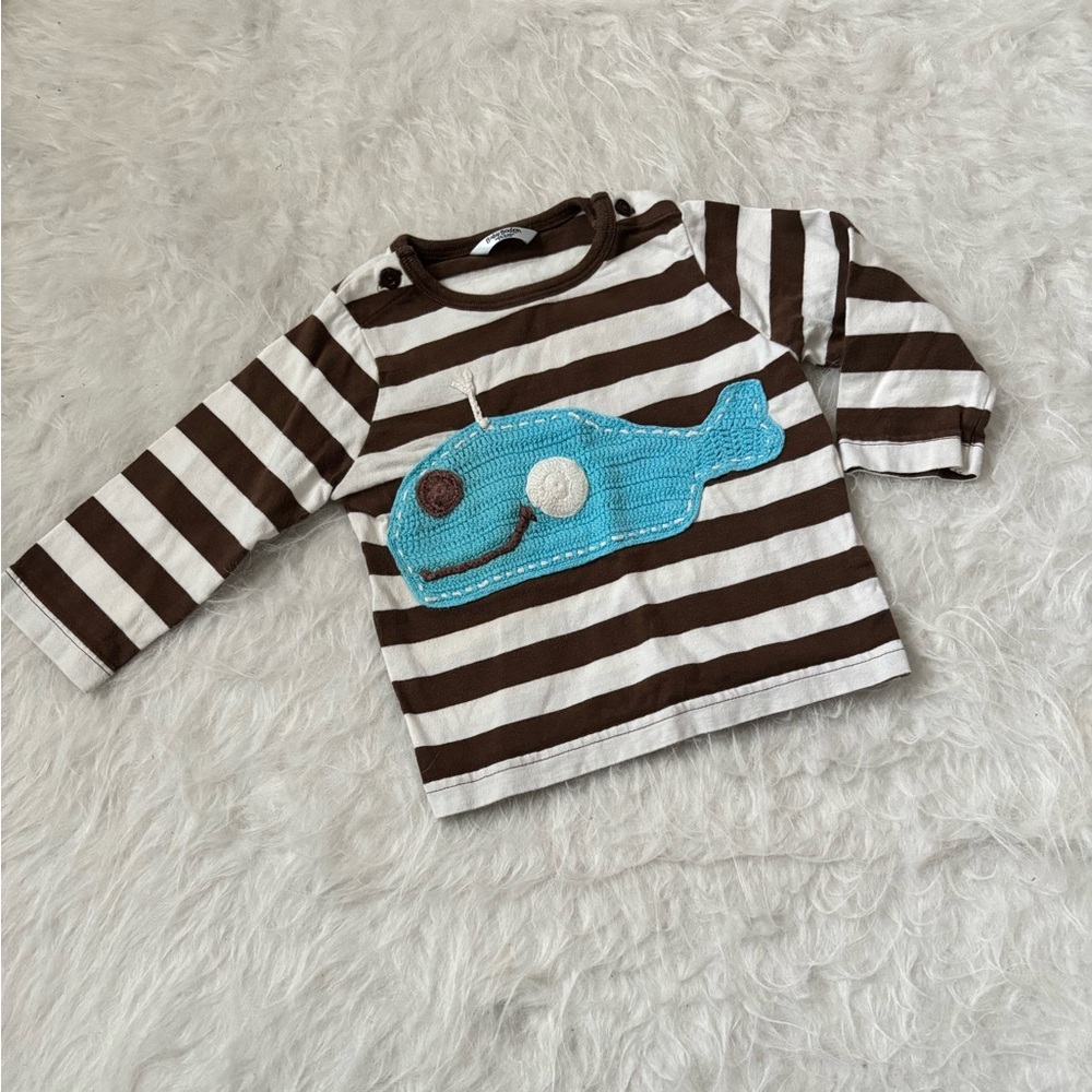 Baby Boden Brown Knit Blue Whale Tee